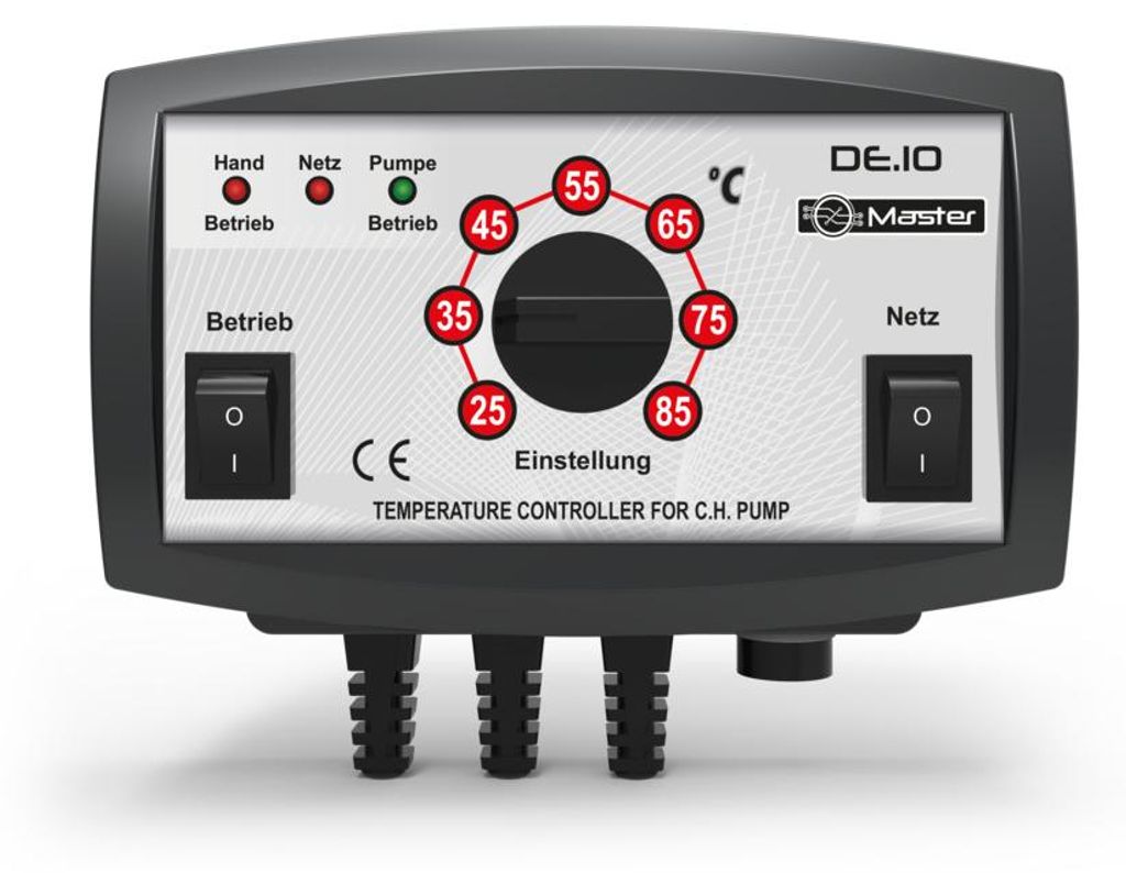 A close-up studio shot of a temperature controller for a central heating pump.