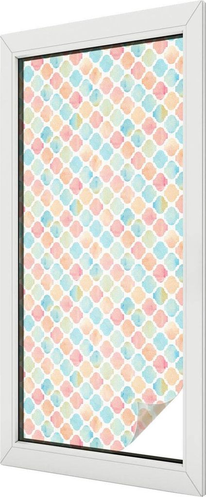 Buntglas Fensterfolie – 116x50 cm – Stained-Glass Design – blickdichte dekorative Sichtschutzfolie – selbstklebend, UV-Schutz – Bunte Aqu...