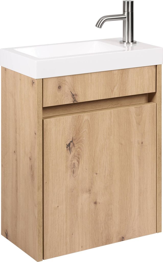 Saqu Florence vormontierter Waschbeckenunterschrank für Gäste-WC Eiche Natur mit