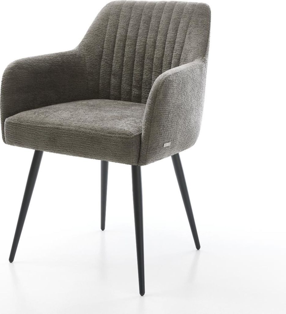 DELIFE Esszimmerstuhl Greg-Flex Bouclé Soft Schlamm 4-Fuß konisch Schwarz Taschenfederkern