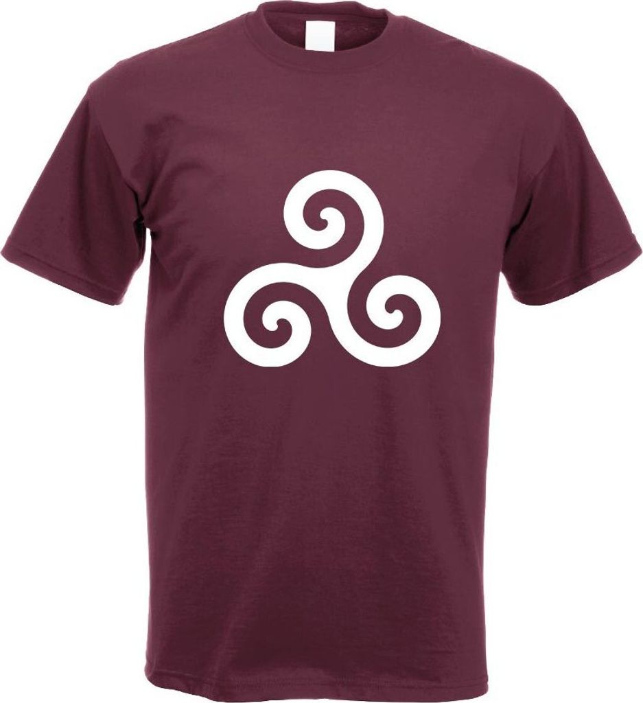 Kiwistar - T-Shirt - Burgund - Triskele Motiv Bedruckt Funshirt Design Print - mit Motiv Bedruckt - Funshirt Design - Sport - Freizeit - Herren - M