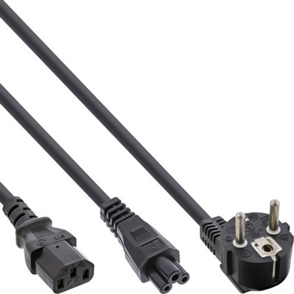 InLine Netz-Y-Kabel, 1x Schutzkontakt ST zu Kaltgeräte- & Notebook ST, 2m, 2 m, CEE7/7, C13-Koppler