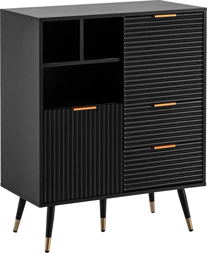 Buffet avec Étagère pour Rangement Optimisé - Commode Noire Style Moderne - 6