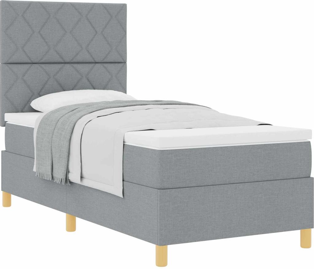 Boxspringbett mit Matratze Hellgrau 100 x 200 cm Stoff