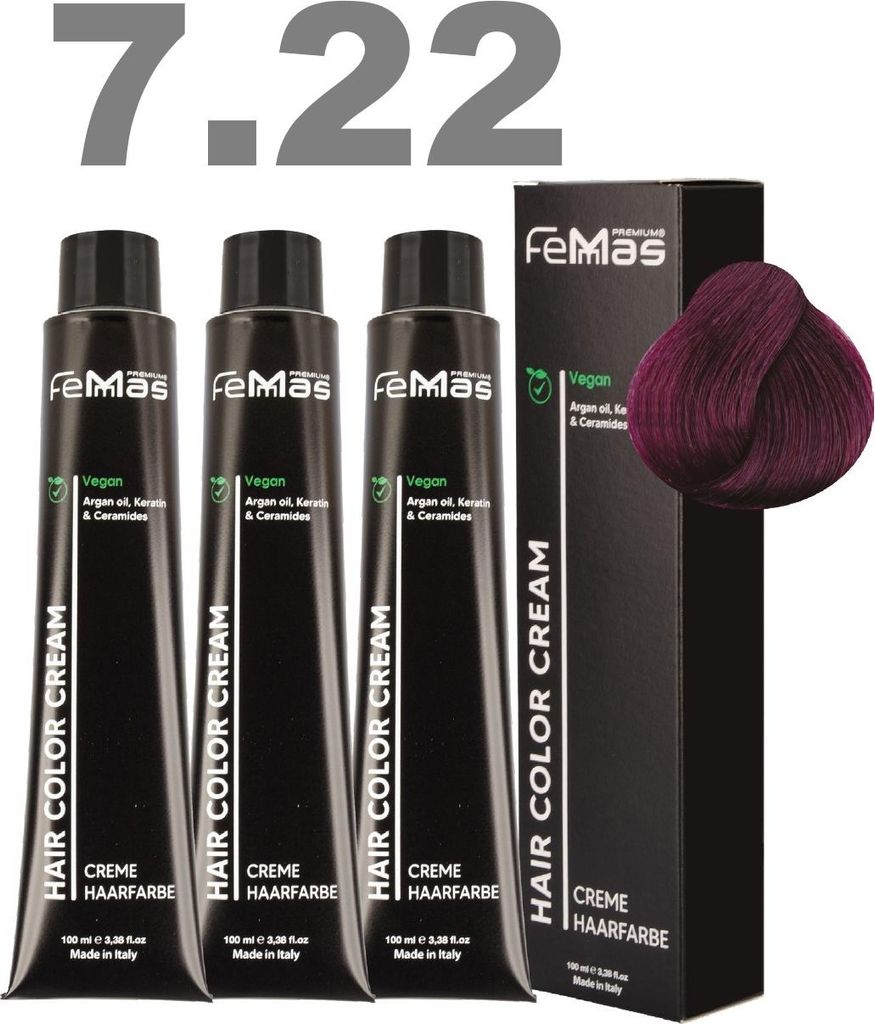FemMas Haarfarbe mit Arganöl Mittelblond Violett Int. 7.22 | 3x100 ml