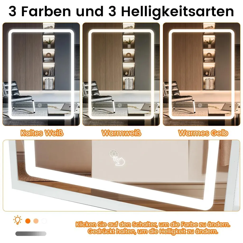 Coiffeuse blanche avec miroir LED réglable et 4 tiroirs - Design Moderne - 5