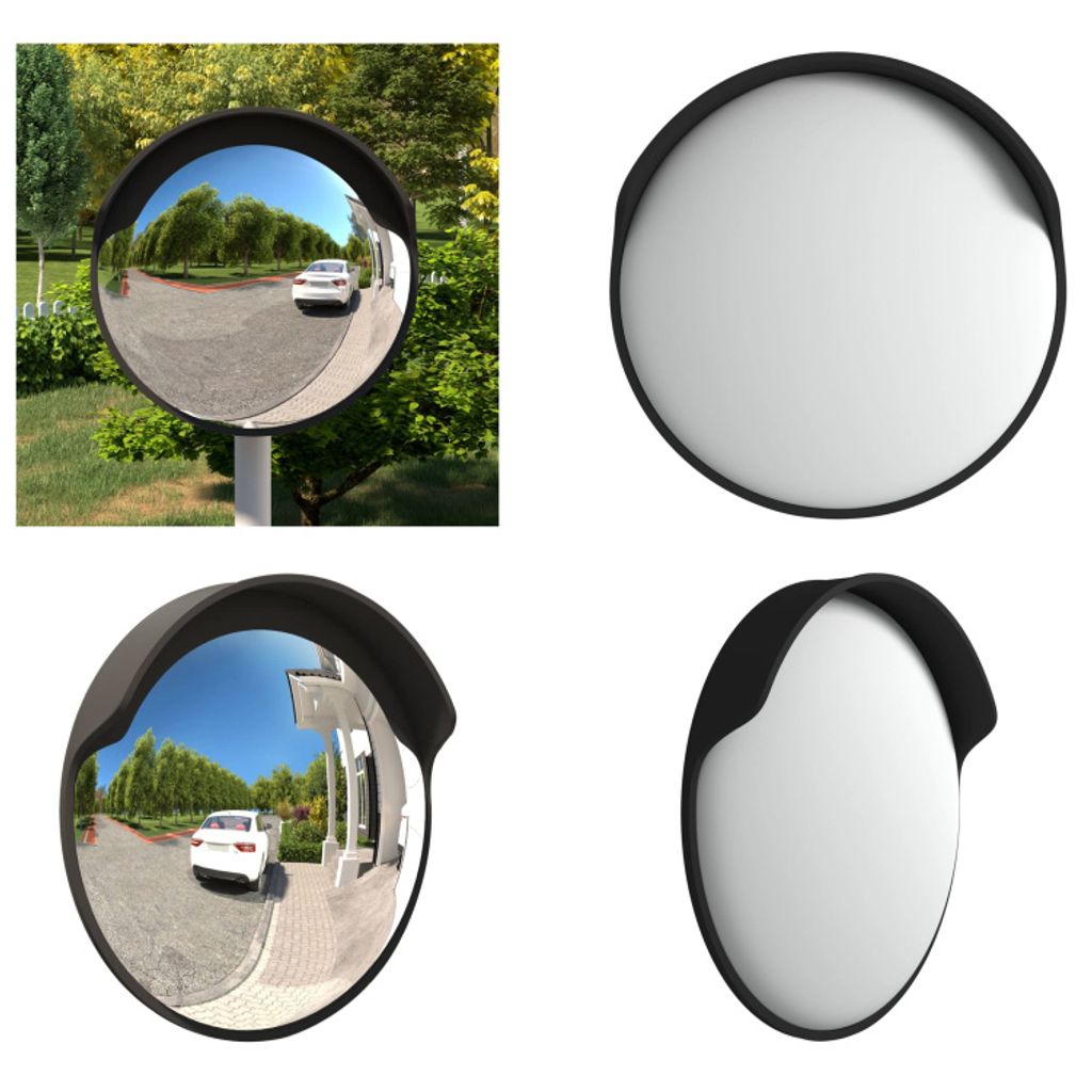 vidaXL Verkehrsspiegel Konvex Outdoor Schwarz Ø45 cm Polycarbonat - Verkehrsspiegel - Sicherheitsspiegel - Panoramaspiegel - Spiegel Konvex