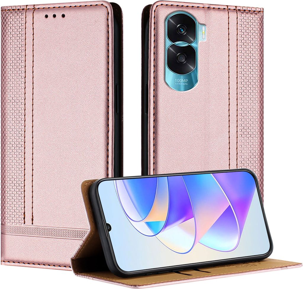 Handyhülle für Honor 90 Lite Leder Flip Klappbare Schutzhülle mit Standfunktion Pink