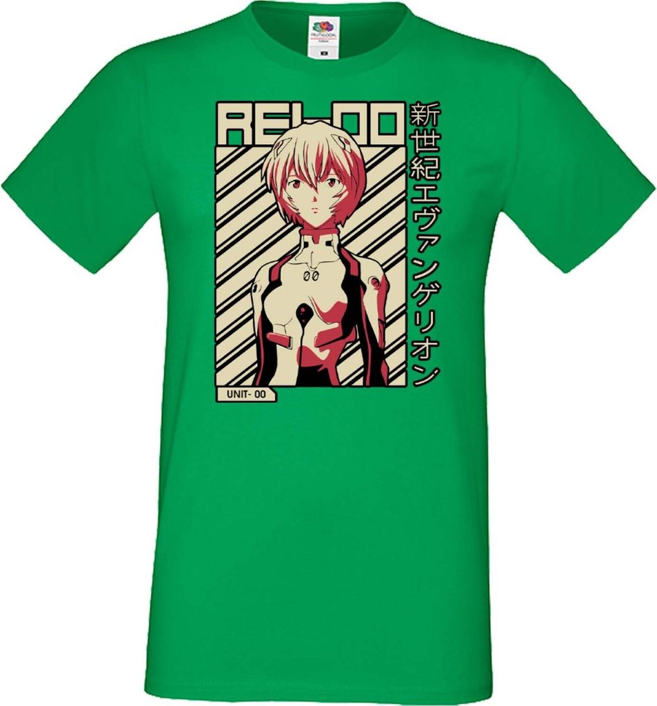 Herren T-Shirt Anime Manga Neon Anime Genesis Manga Evangelion Rei Ayanami 03 Ayanami, Man 2XL / Grün