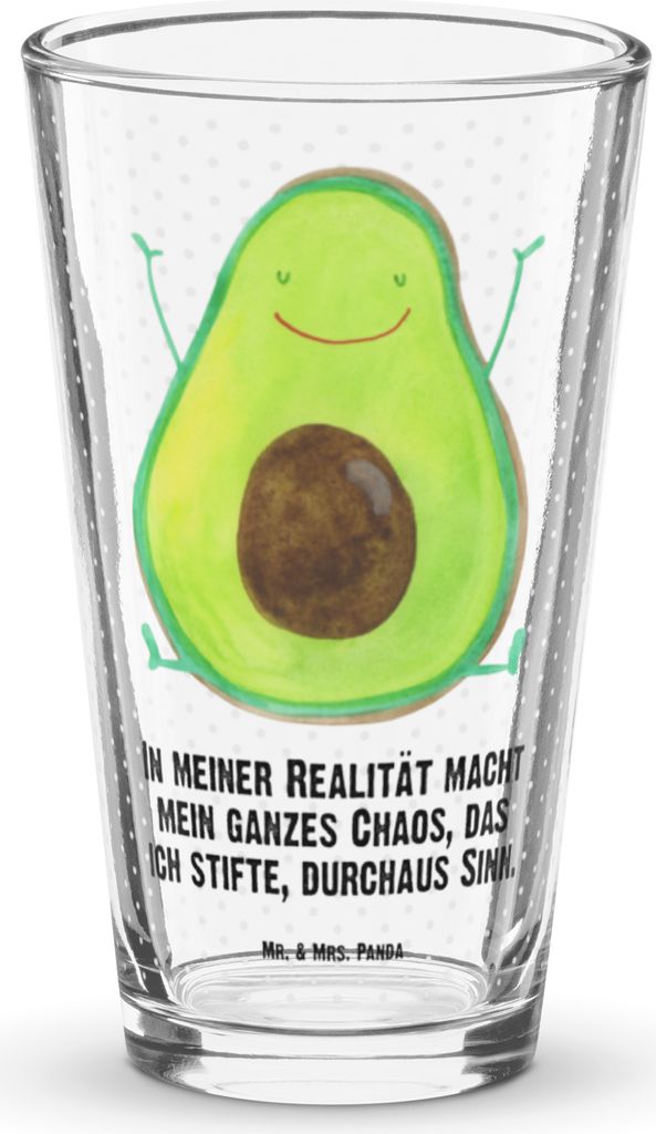 Mr. & Mrs. Panda Bierglas Avocado Glücklich - Transparent - Geschenk, Longdrinkglas, Chaos, Chaotisch, Glas, Cocktailglas, Verrückt, Pint, Tumble...