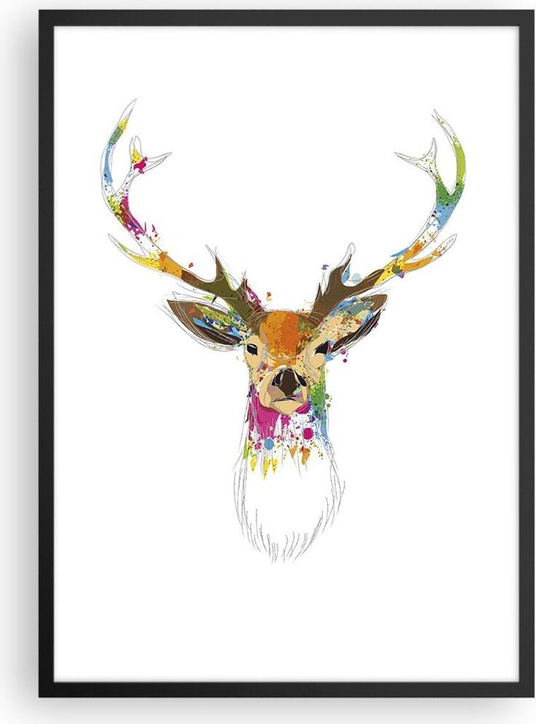 Gerahmtes Poster - Schwarzer Rahmen - Deer fantasie Graffiti Grafik - 50x70 cm - Wand Bild - Wanddeko - Wandbilder - Wandposter - Bilderrahmen - Bi...