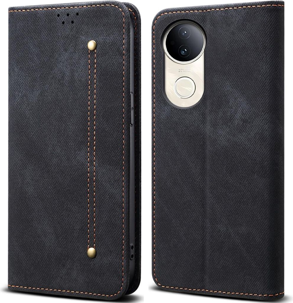 Hülle für Vivo V50 Leder Brieftasche Flip Bookstyle Schutzhülle mit Standfunktion Schwarz