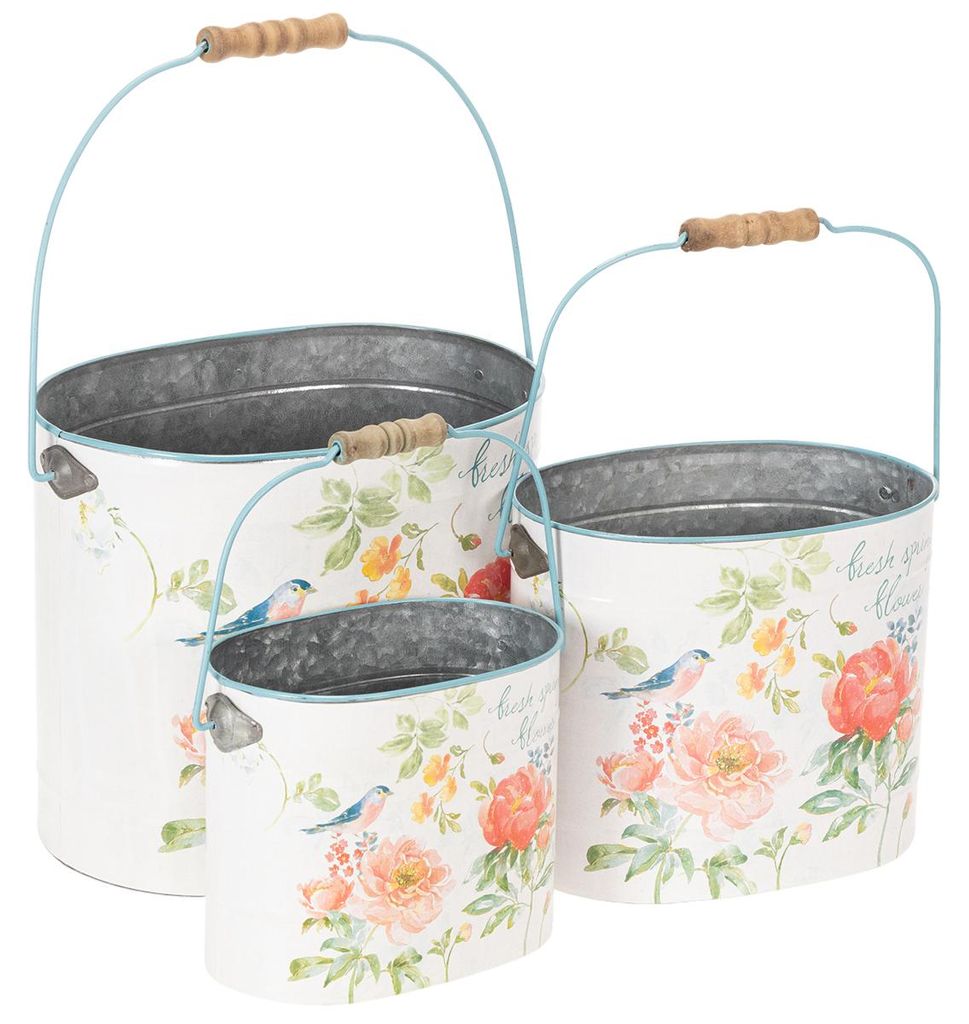 Ovaler Pflanzeimer 3er-Set Vintage Metall Blumendeko Produktbild 
