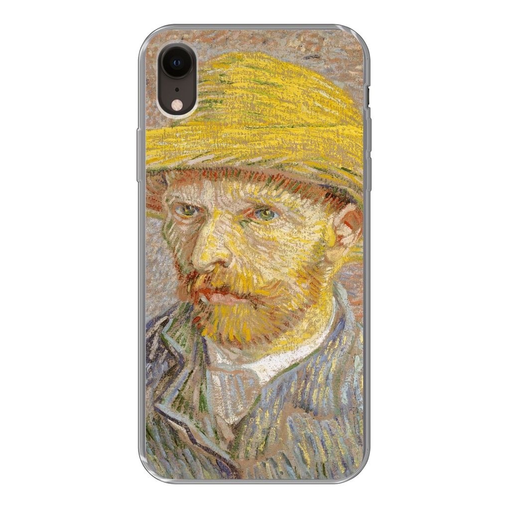 MuchoWow Handyhülle Schutzhülle Hülle für iPhone XR Selbstbildnis mit Strohhut - Vincent van Gogh Silikon Softcase Handy Hülle - Schutzdeckel