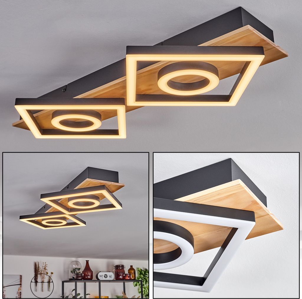 Colognola Deckenlampe aus Metall/Holz/Kunststoff in Schwarz/Natur/Weiß