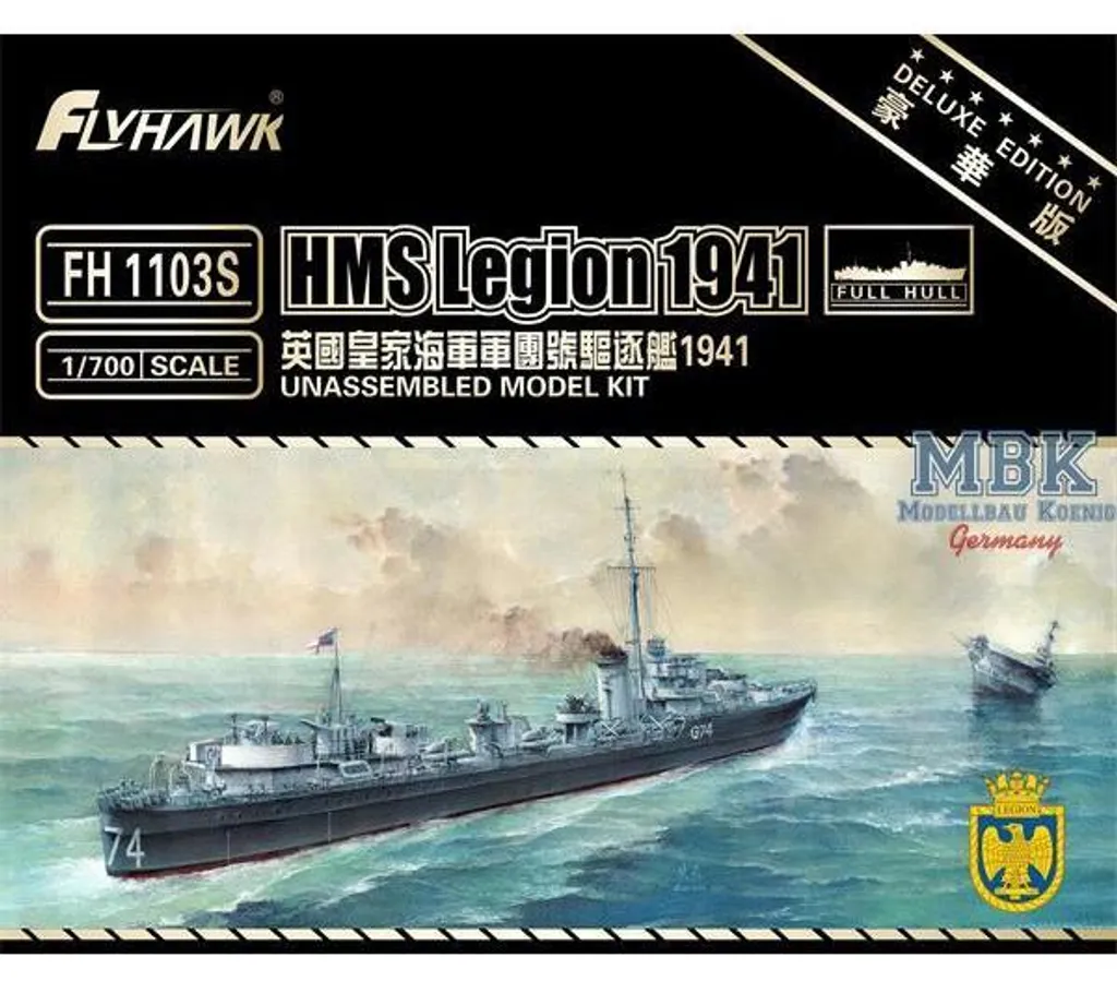 Maquette de Bateau HMS Legion 1941 FLYHAWK FH1103s Kit Naval Deluxe 1/700