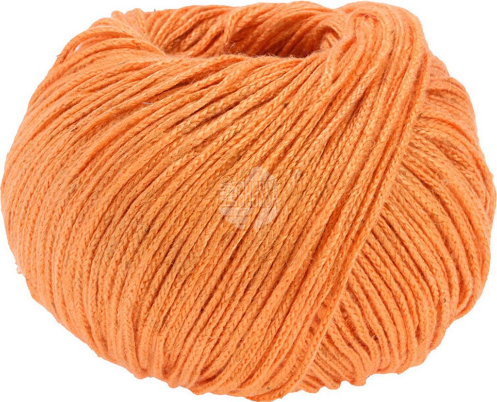 A ball of orange yarn on a white background.