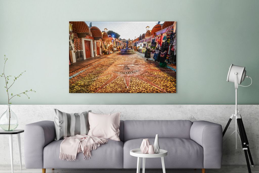 OneMillionCanvasses - Leinwandbilder - 140x90 cm, Markt in der Stadt Puebla in Mexiko, Wandbilder Kunstdruck Wanddekoration - Foto auf Leinwand -...