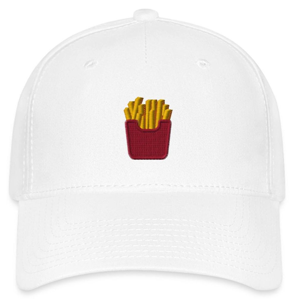 Spreadshirt Stickmotiv Pommes in Rotem Fizzer Beutel Flexfit Cap, L/XL (Caps), Weiß