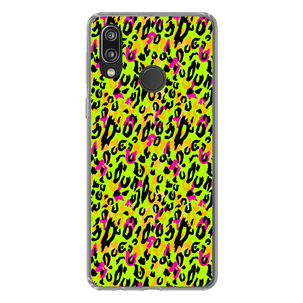 MuchoWow Handyhülle Schutzhülle Hülle für Huawei P20 Lite (2020) Tierprint - Panther - Neon - Gelb Silikon Softcase Handy Hülle - Kartenhalter