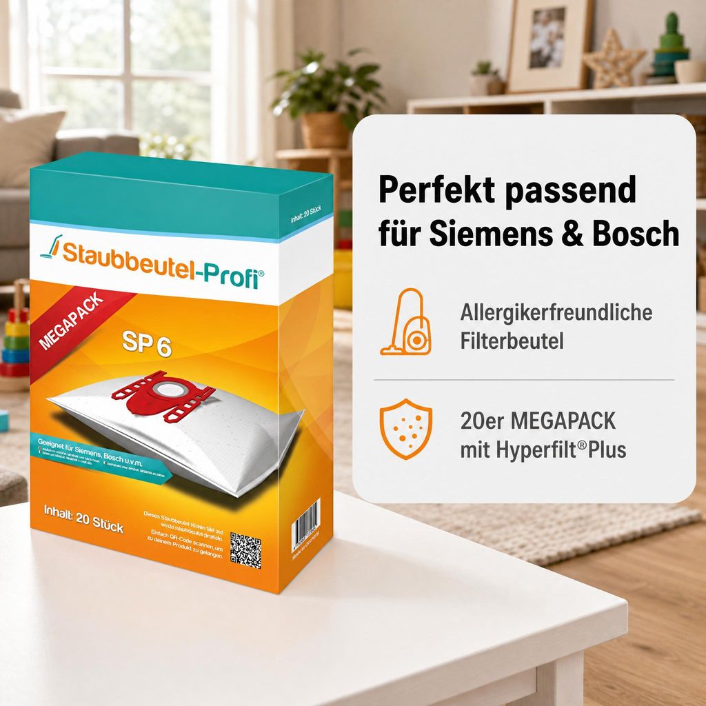 Staubsaugerbeutel SP6 kompatibel für Staubsauger Bosch Produktbild  KI-generiertes Bild