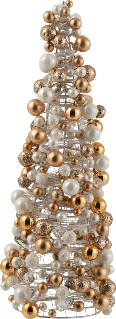 Sapin de Noël Design J-Line Plastique Ecru Doré - Format Compact 25cm
