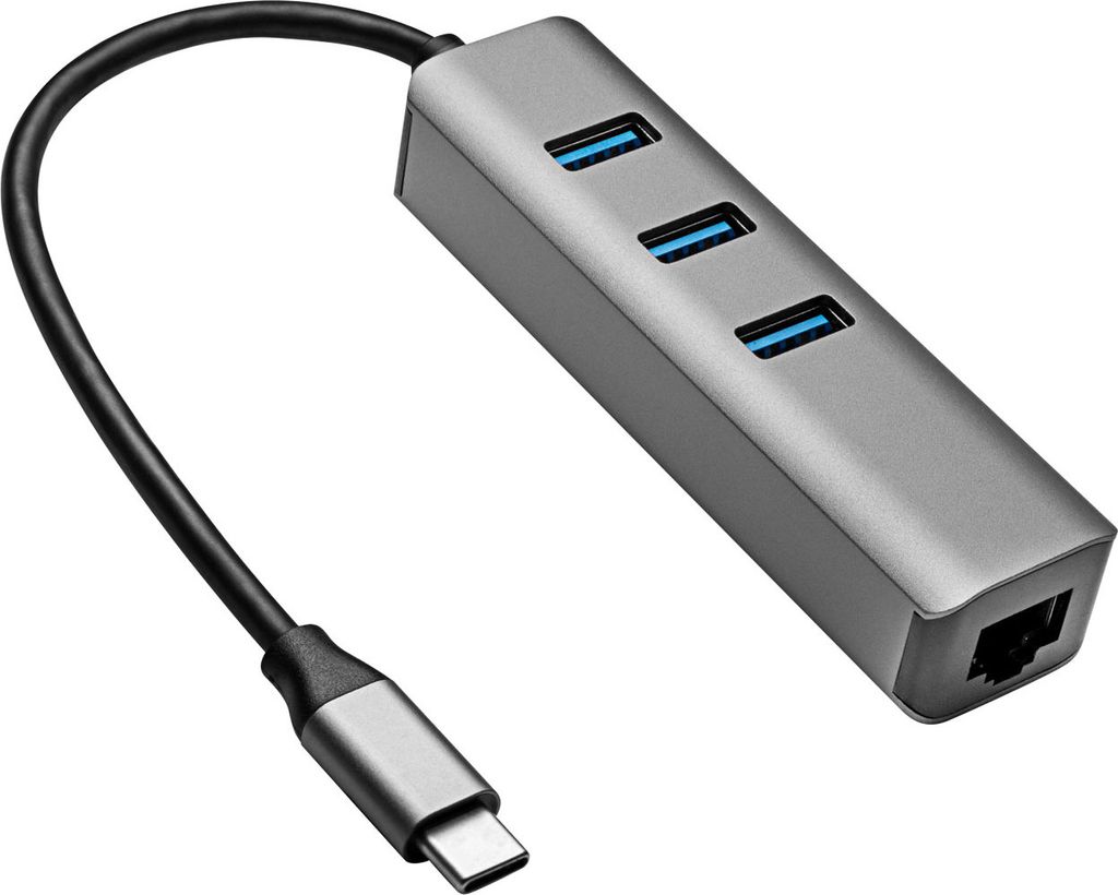 Hub USB C / 3x USB 3.1 / RJ45 Akyga AK-AD-66 Adapter z kartą sieciową Ethernet