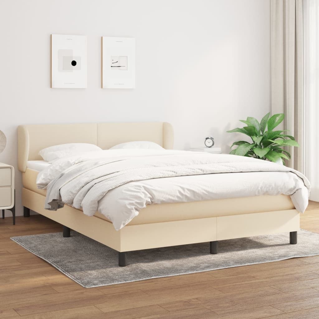 The Living Store Boxspringbett mit Matratze Creme 140x200 cm Stoff