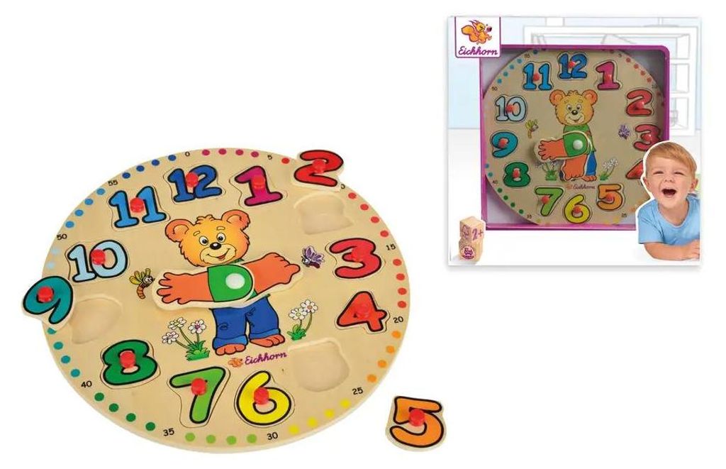 Eichhorn Holz Lernuhr pädagogisches Spielzeug Uhrzeit lernen