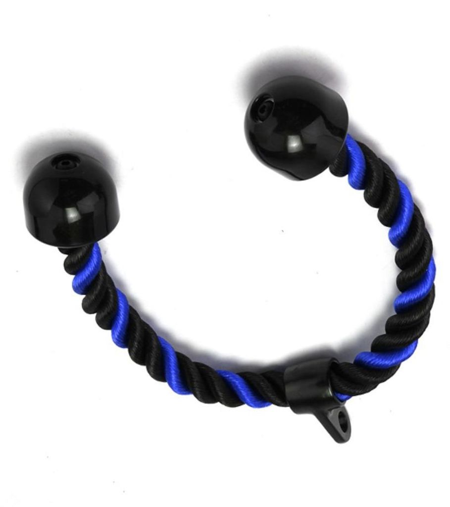INF Doppel-Trizeps-Seil Polyester Aluminium 70cm für Kabelmaschine Schwarz + Blau