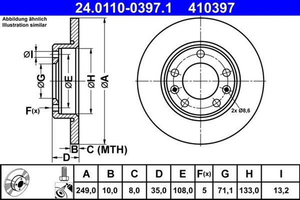 ATE 24.0110-0397.1 Bremsscheibe OE 1610761980 kompatibel mit 308