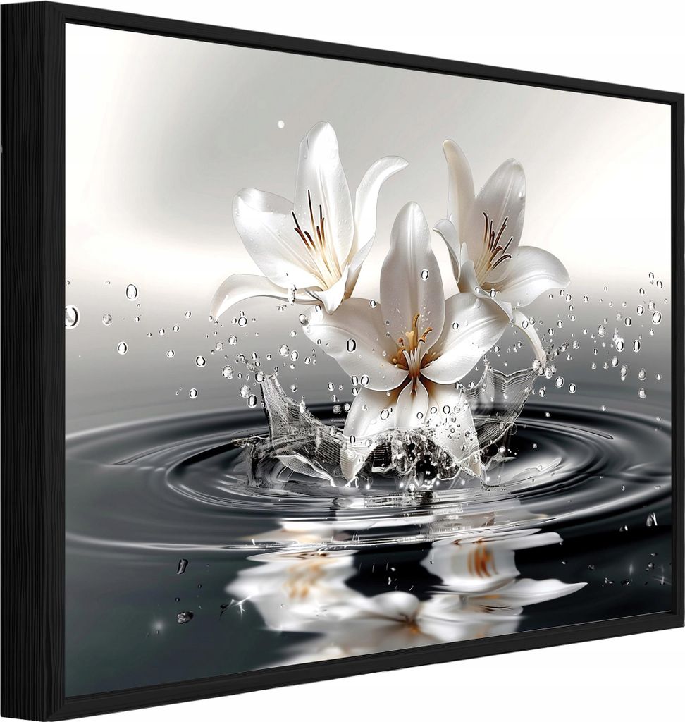 Bilder mit Rahmen Blumen Abstrakt Lilien - 120x80 cm - Wandbilder Wohnzimmer Schlafzimmer - Leinwand Bilder mit Rahmen Grau - PPR15288O20