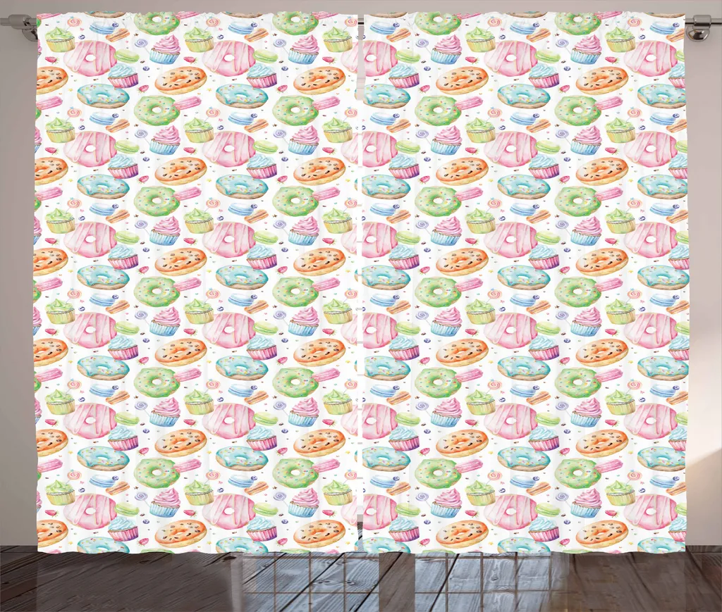 ABAKUHAUS Tenda rustica colorata, acquerello caramelle, tenda con passanti e ganci per camera da letto, 280 x 175 cm, multicolore