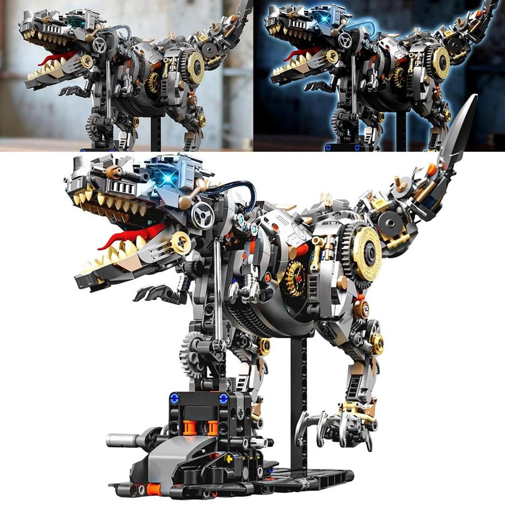 Mechanischer Tyrannosaurus Bausatz mit Licht, Jurassic-T-Rex Spielzeug für Zuhause und Büro, Geschenk für Erwachsene und Jungen ab 14 J (1268 Te...