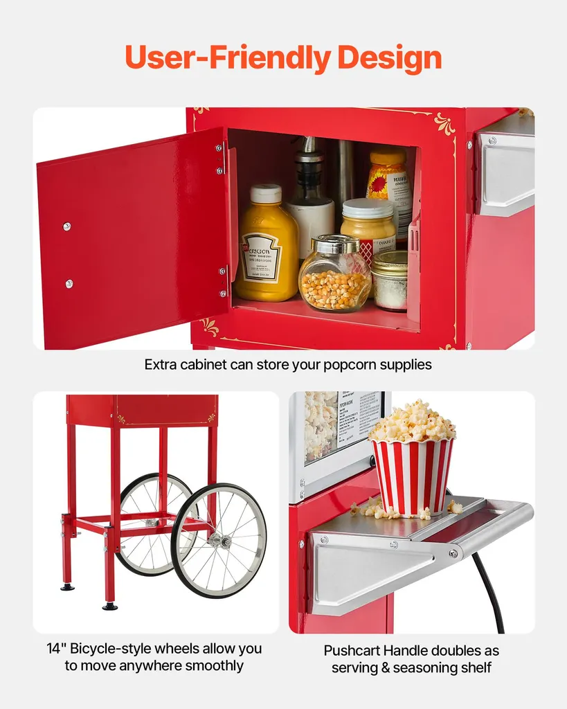 Machine à Pop-corn Professionnelle Facile à Nettoyer avec Chariot