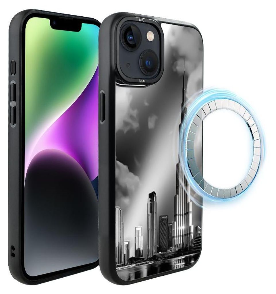 Schutzhülle für das iPhone 14 Plus, MagSafe-kompatibel, mattschwarze Seiten, Burj Khalifa