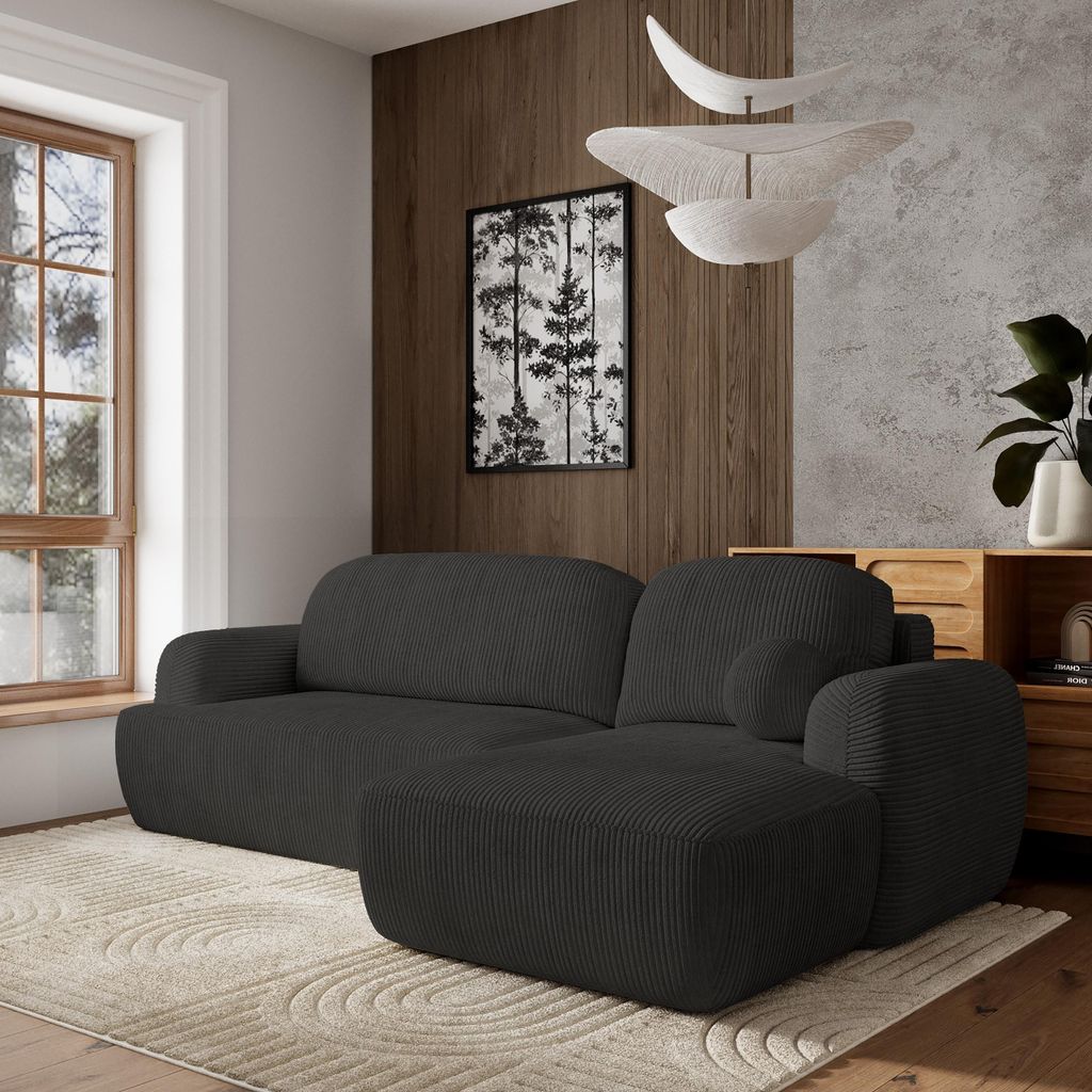 Masseno Ecksofa MODENZA P R-S mit Schlaffunktion L-Form, Sofa mit Bettkasten, Wohnzimmersofa, Couch, Soffa, Bettsofa, Couchgarnitur- Schwarz, POSO 135