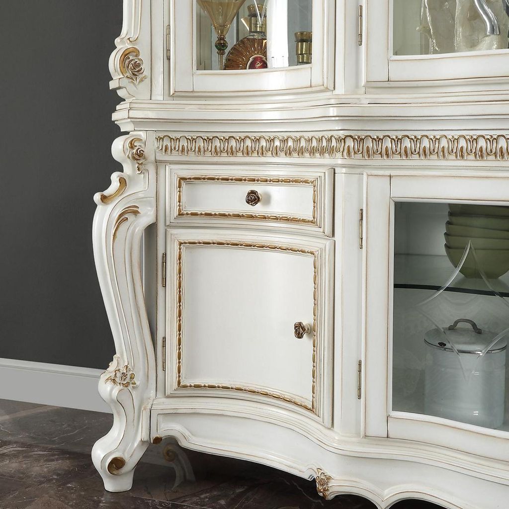 Fernseh Wand Klassisch Wohnwand Echt Handarbeit Holz Vitrine Regal Barock Rokoko