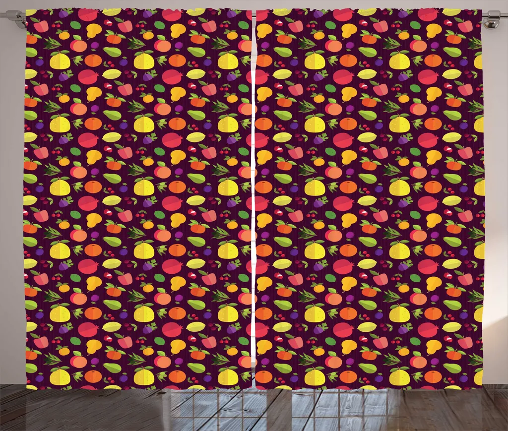 ABAKUHAUS Rideau Froncé Fruits Fuchsia Foncé Multicolore 280x225 cm