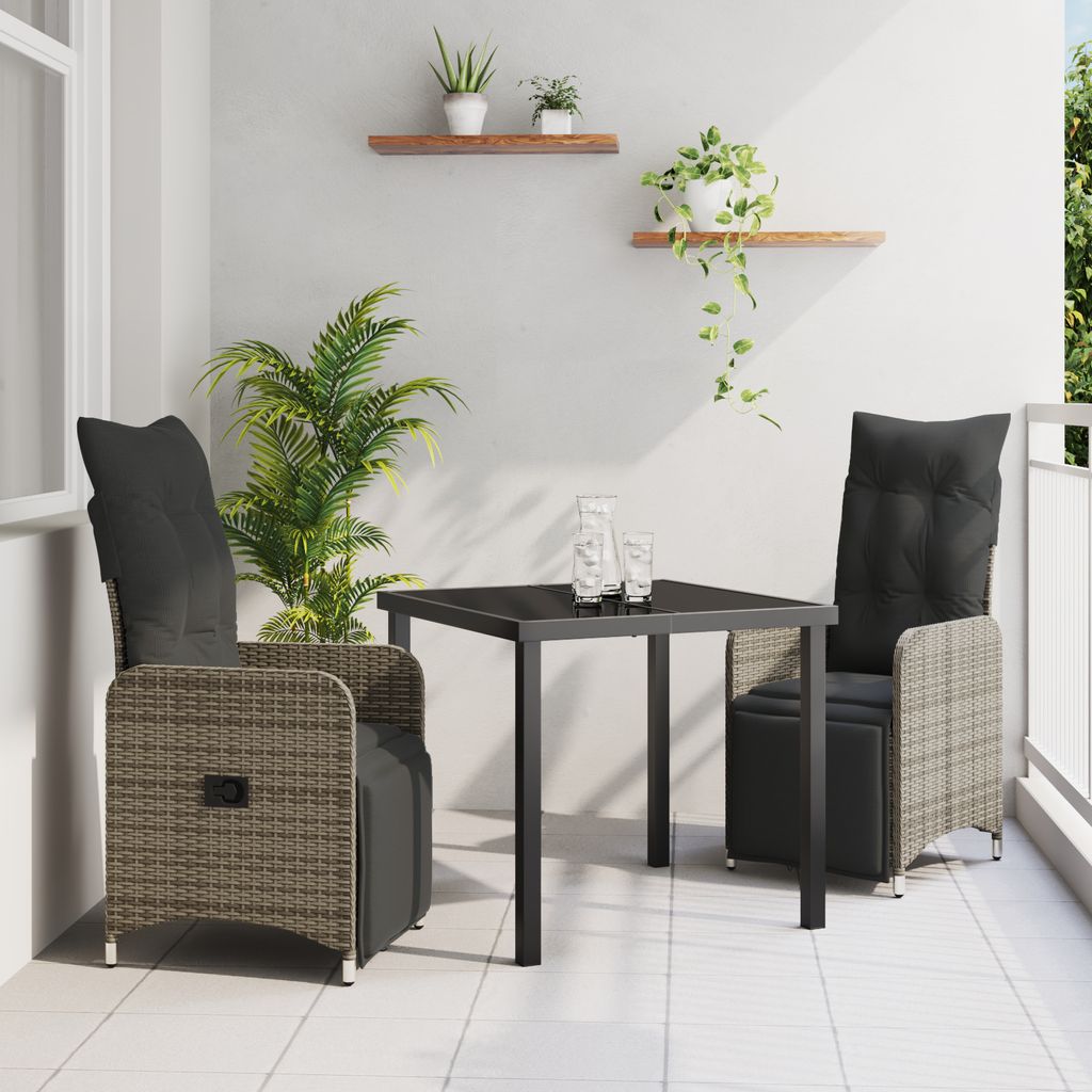 Desgin 3-teiliges Garten-Dining-Set mit Kissen Grau Poly-Rattan - Gartenstühle 3379674
