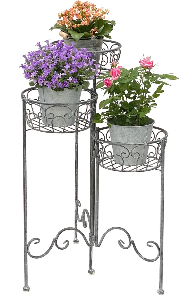 Gagnez de la place avec cet escalier pour fleurs métal rond à 3 étages