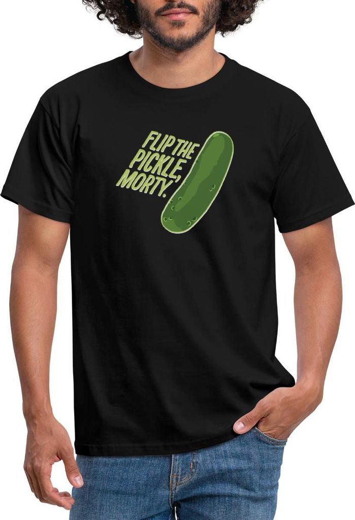 Spreadshirt Rick and Morty Flip The Pickle Gewürzgurke Männer T-Shirt, L, Schwarz