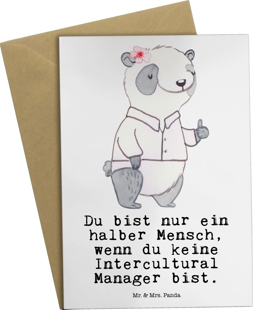 Mr. & Mrs. Panda Glückwunschkarte Intercultural Manager Herz - Weiß - Geschenk, weihnachtskarten, Grußkarten, vatertagskarte, einladungskarten, ...