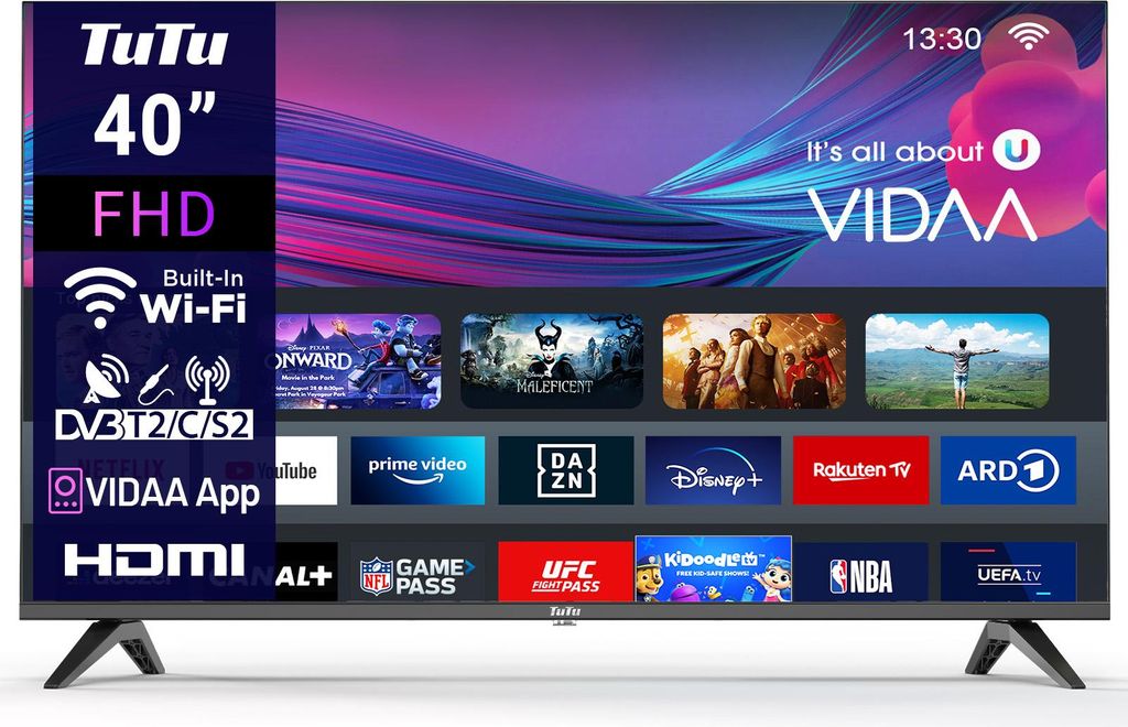 TuTu TUV40FQ1 Smart TV 40 Zoll (100 cm) FHD Fernseher mit WLAN, Triple-Tuner (DVB-T/T2, DVB-C, DVB-S/S2), App Store, Prime Video, Netflix, YouTube,...