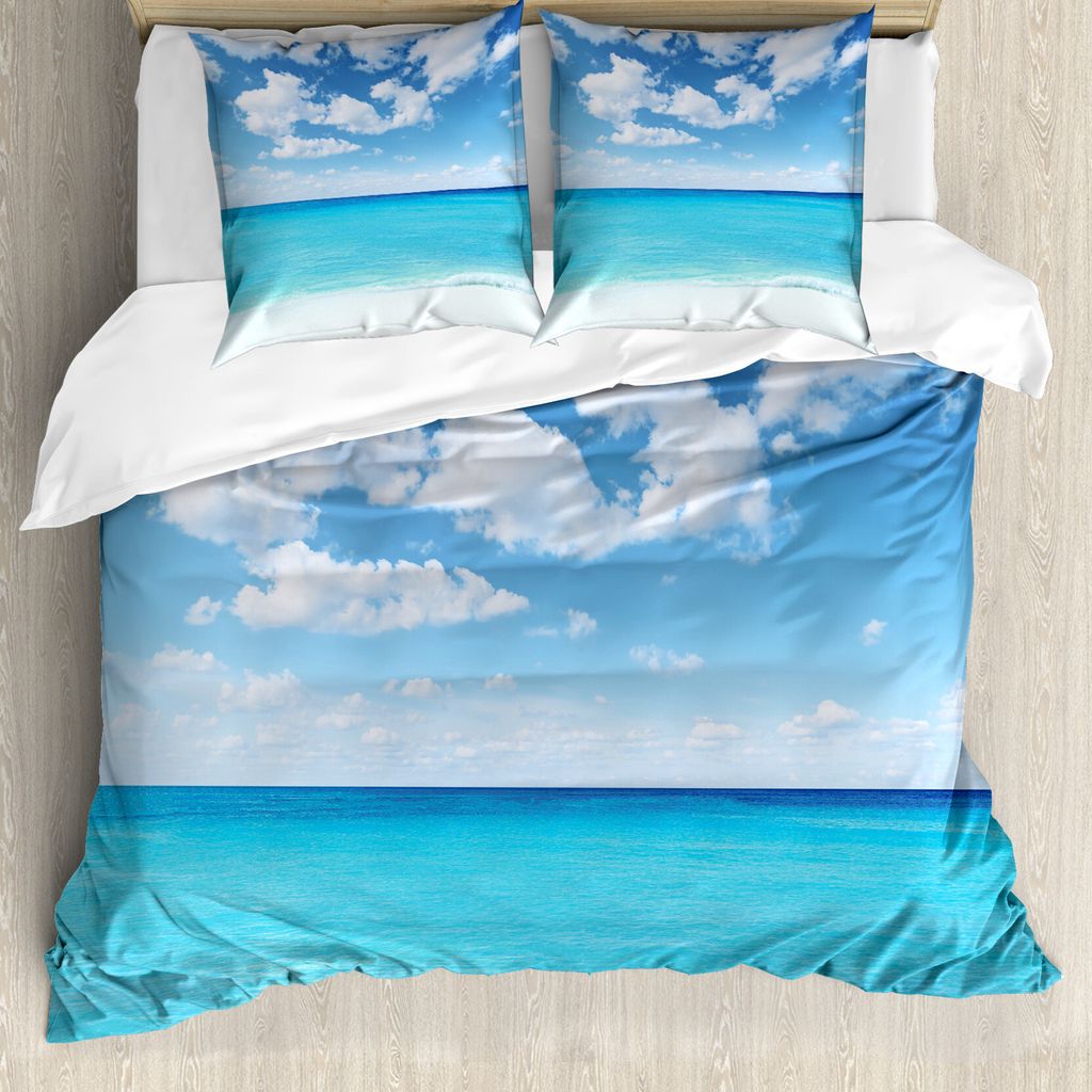 ABAKUHAUS Ozean Bettbezug, Hawaiian Seascape, Milbensicher Allergiker geeignet mit Kissenbezügen, 155 cm x 220 cm - 80 x 80 cm, Türkis Weiß