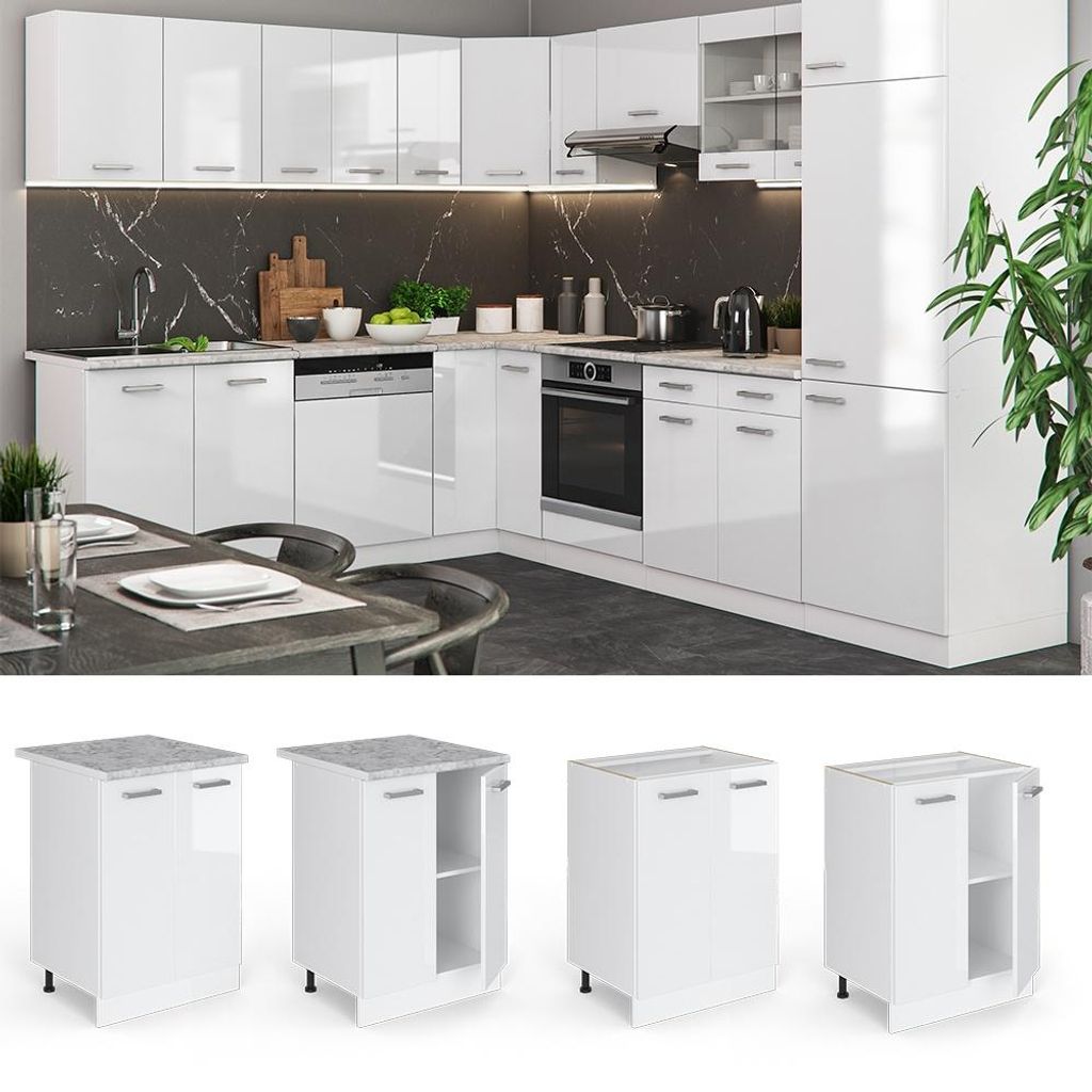 Vicco Küchenunterschrank R-Line 60cm Weiß Hochglanz/Weiß