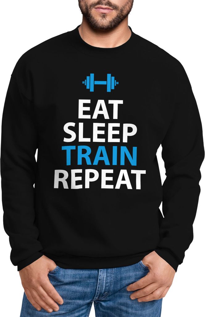 Sweatshirt Herren Eat Sleep Train Repeat Sport Motiv Moonworks schwarz 3XL