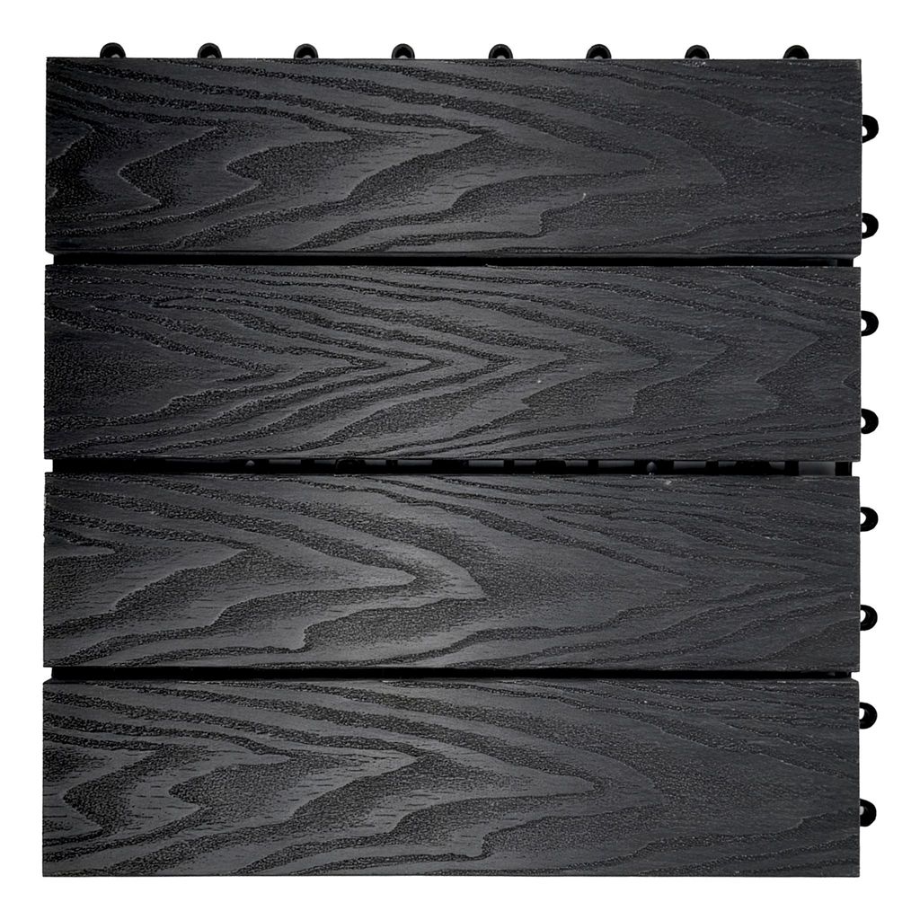 Floordirekt WPC Terrassenfliesen Noble 3D Klickfliesen 30x30 cm für Balkon Terrasse Garten wetterfest pflegeleicht in Holzoptik, schwarz, 1 Stück