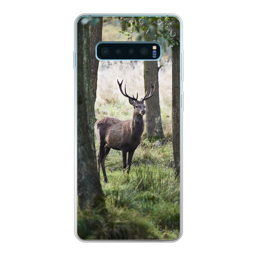 MuchoWow Handyhülle Schutzhülle Hülle für Samsung Galaxy S10 Plus Hirsche - Bäume - Gras Silikon Softcase Handy Hülle - Schutzhülle