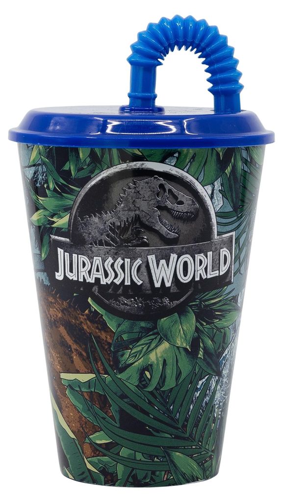 Jurassic World Kinder Trinkbecher Mehrweg mit Deckel und Produktbild 
